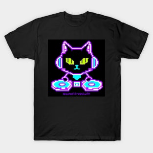 Neon Pixel Cat DJ T-Shirt